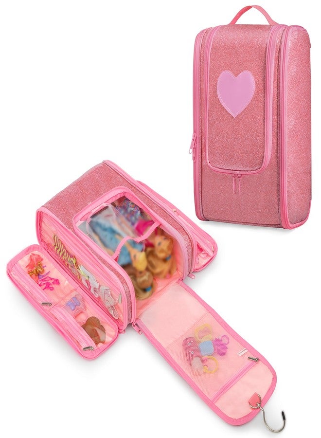 LoDrid Travel Carrying Case Compatible with Barbie Dolls 12-inch Holds up to 6 Dolls, Display Organizer with Hanging Hook, Doll Clothes Storage with Multiple Pockets for Accessories, Bag Only, Pink - Image 1
